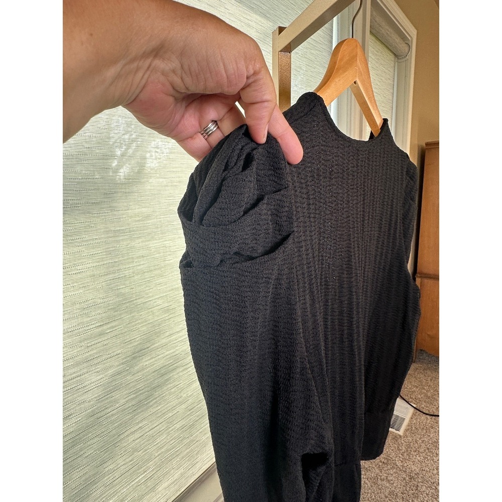 Moon River Black Blouse Wrap Top Long Sleeve Ruched Sleeve V‎ Neck Womens Large - Picture 5 of 10